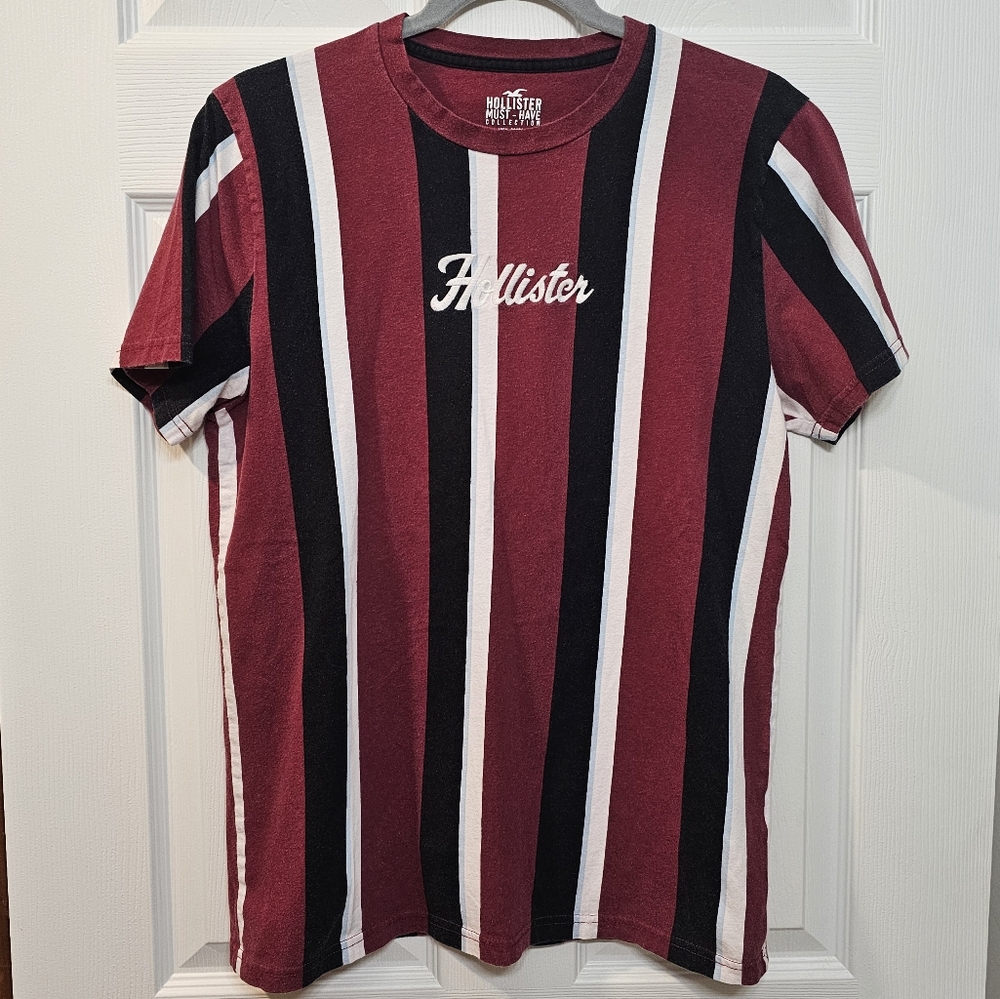 Hollister Must-Have Collection Red Vertical Striped Tee Men's Medium 100% Cotton